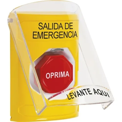STI SS2222EX-ES Stopper Station with Shield, Key-to-Reset Illuminated, EMERGENCY EXIT Label, Yellow