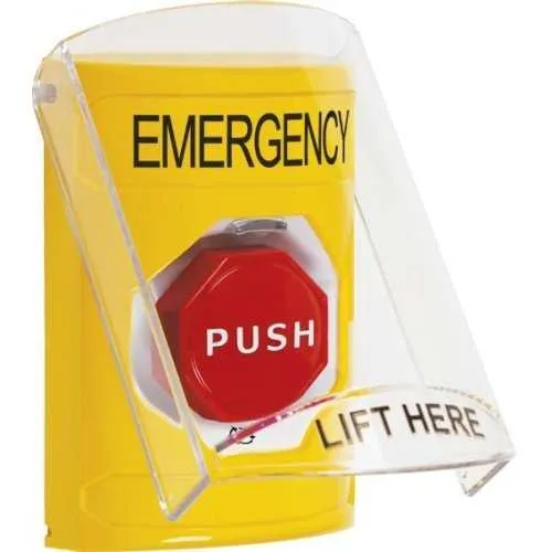 STI SS2229EM-EN Indoor Only Flush or Surface Turn-to-Reset (Illuminated) Stopper Station with EMERGENCY Label English, Yellow