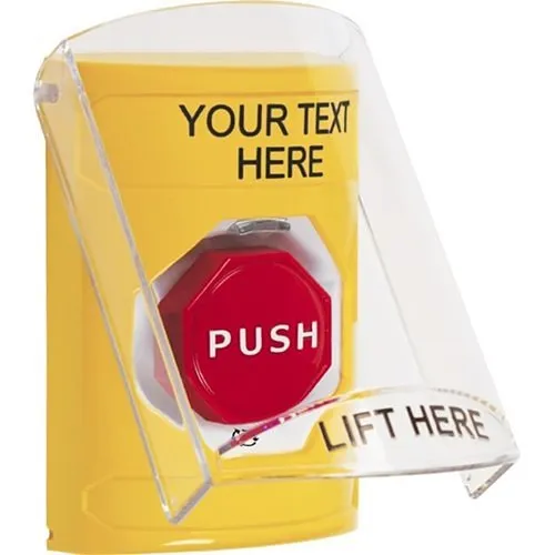 STI SS2229ZA-EN Stopper Station, Indoor, Flush or Surface Mount, Turn-to Reset (Illuminated) with Custom Label English, Yellow