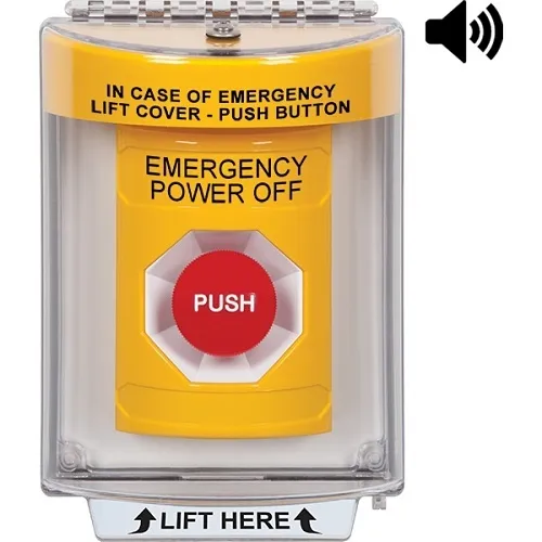 STI SS2244PO-EN Stopper Station Button with Universal Stopper Cover, Horn, Flush Mount, Momentary, EMERGENCY POWER OFF Label, Yellow