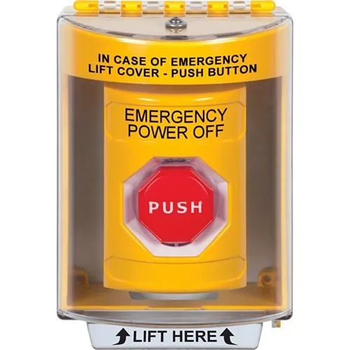 STI SS2471EM-EN Stopper Station Push Button with Universal Stopper Cover, "Emergency" Label, Turn-to-Reset, No Horn, Yellow