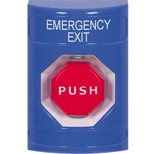 STI SS2402EX-EN Stopper Station Button, No Cover, Key-to-Reset Illuminated, EMERGENCY EXIT Label, Blue