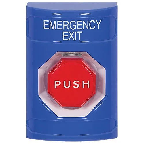 STI SS2408EX-EN Stopper Station Push Button, No-Cover, Pneumatic, LED, "Emergency" Exit Label, Blue