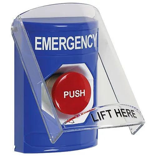 STI SS2421EM-EN Stopper Station Push Button with Stopper Station Shield, "Emergency" Label, Turn-to-Reset Button, Blue