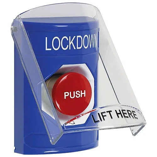 STI SS2421LD-EN Stopper Station Push Button with Stopper Station Shield, "Lockdown" Label, Turn-to-Reset Button, Blue