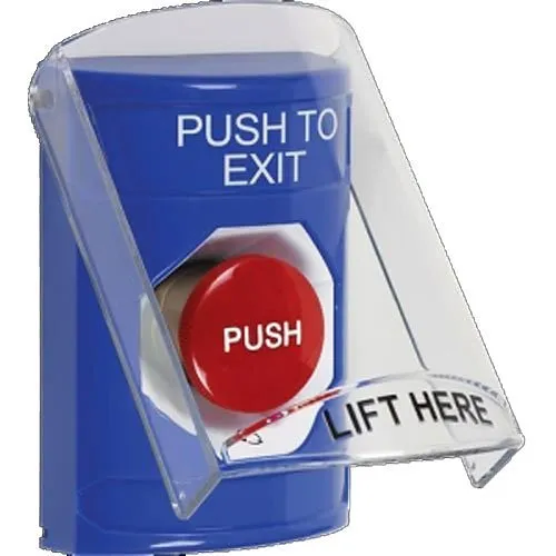STI SS2421PX-EN Indoor Only Flush or Surface Turn-to-Reset Stopper Station with Push to Exit, Blue