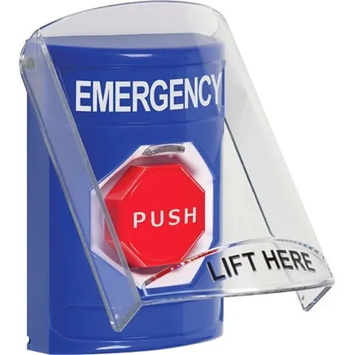 STI SS2422EM-EN Indoor Only Flush or Surface Key-to-Reset, Illuminated, Stopper Station with EMERGENCY, Blue