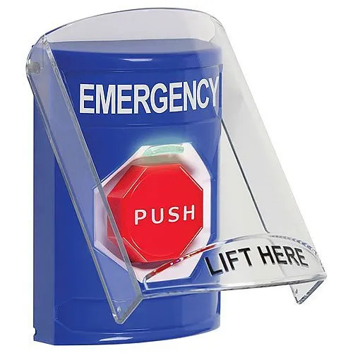 STI SS2429EM-EN Stopper Station with Shield, Indoor, Flush or Surface, Turn-to-Reset Illuminated, 'EMERGENCY' English Label, Blue