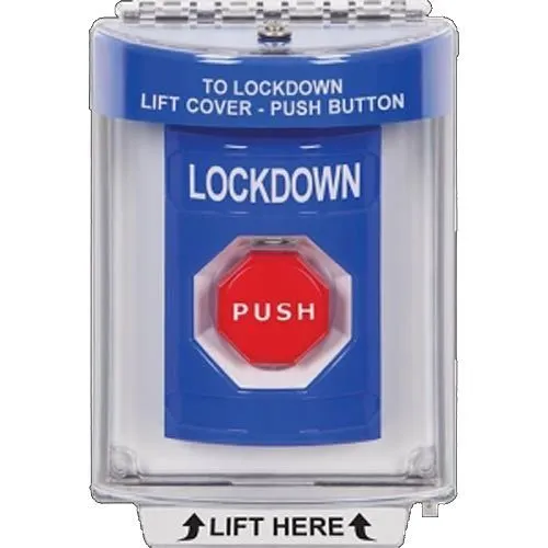 STI SS2432LD-EN Indoor/Outdoor Flush Key-to-Reset, Illuminated, Stopper Station with LOCKDOWN, Blue