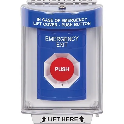 STI SS2441EX-EN Indoor/Outdoor Flush w/ Horn Turn-to-Reset Stopper Station with EMERGENCY EXIT, Blue