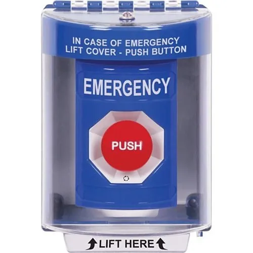 STI SS2471EM-EN Stopper Station with Universal Cover, Surface Mount, Turn-to-Reset, 'EMERGENCY' English Label, Blue