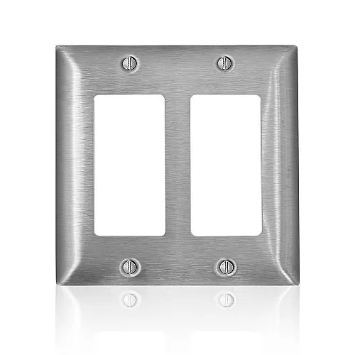Leviton SS262-40 C-Series 302/304 2-Gang Standard Decora Wall Plate, Stainless Steel