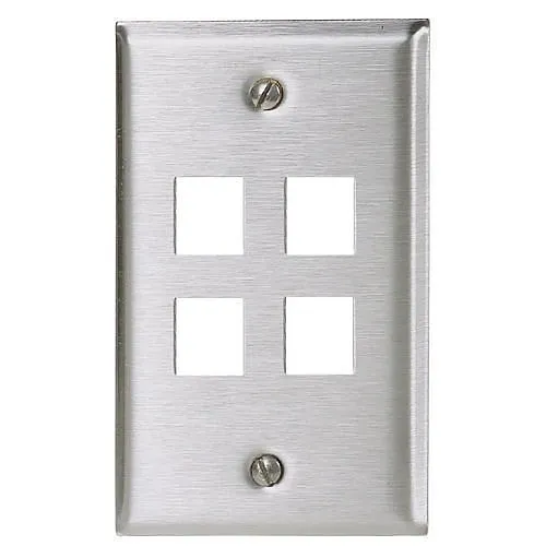 Hubbell SSF14 4-Port Phone/Data/Multimedia Faceplate, Single-Gang, Stainless Steel