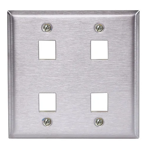 Hubbell SSF204 Wall Plate, SS, 2-Gang, 4-Port