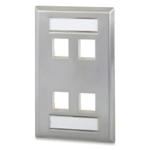 Signamax SSKFL-4 4-Port Single-Gang Keystone Faceplate with Labeling Windows, Stainless Steel