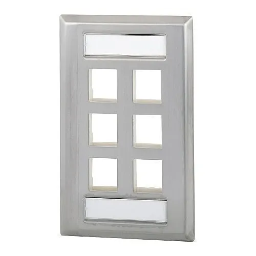 Signamax SSKFL-6 6-Port Single-Gang Stainless-Steel Faceplate with Labeling, Stainless Steel