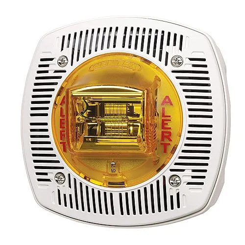 Gentex SSPKA24-1575AWW Colored Lens Speaker Strobe Ceiling Mount, 15/75CD, Amber Lens, White