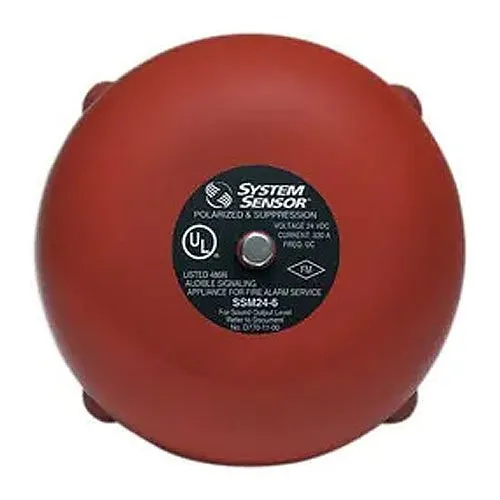 System Sensor SSV120-6 Alarm Bell, 6", 120VAC, 82dBA, Red