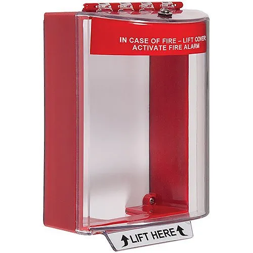 STI 13220FR Universal Stopper Dome Cover, Surface Mount, Label Hood with Horn, Fire Label, Red