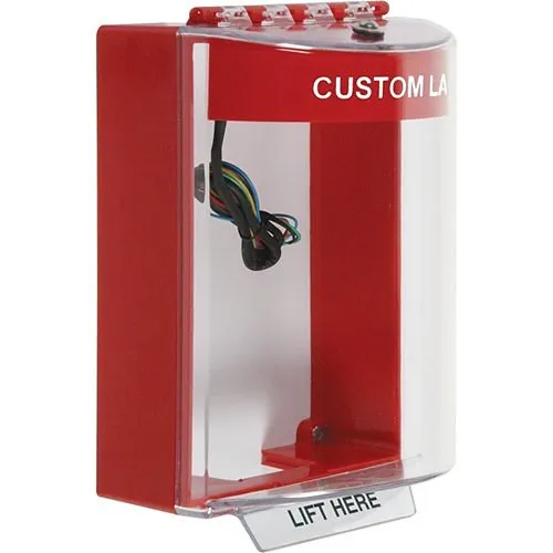 STI 13230CR Universal Stopper Dome Cover, Surface Mount, Label Hood with Horn and Relay, Custom Label, Red