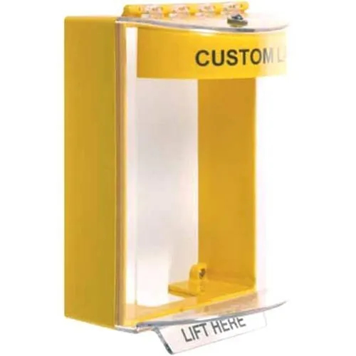 STI 13310CY Universal Stopper Dome Cover, Enclosed Flush Back Box, Label Hood without Horn, Custom Label, Yellow