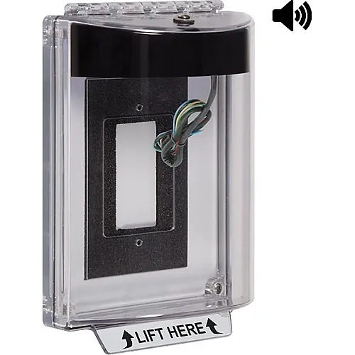 STI 13330NK Universal Stopper Enclosed Flush Mount Back Box with Horn and Relay, No Label Included, Black