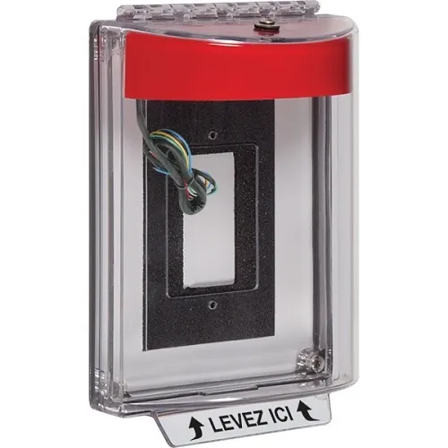 STI-13330NR-FR Universal Stopper Enclosed Flush Mount Back Box with Horn and Relay, No Label Included, French, Red