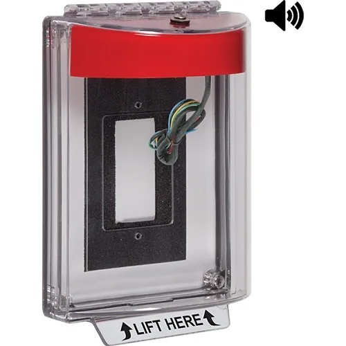 STI-13330NR Universal Stopper Enclosed Flush Mount Back Box with Horn and Relay, No Label Included, Red