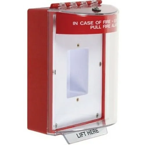 STI 13410FR Universal Stopper Dome Cover, Enclosed Back Box and Sealed Mounting Plate, Label Hood, Fire Label, Red
