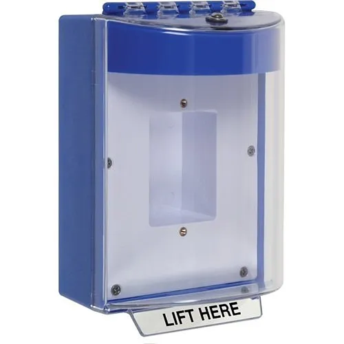 STI 13410NB Universal Stopper Dome Cover, Enclosed Back Box and Sealed Mounting Plate, Label Hood, No Label, Blue