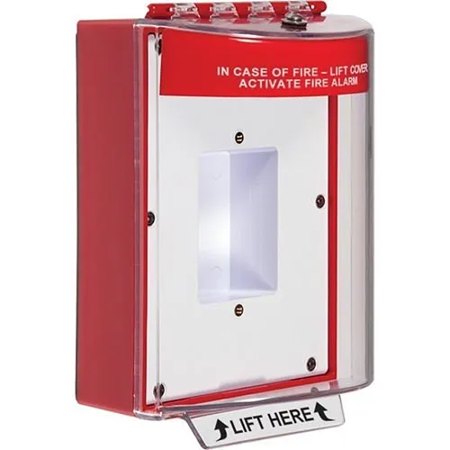 STI 13420FR Universal Stopper Dome Cover, Enclosed Back Box and Sealed Mounting Plate, Label Hood with Horn, Fire Label, Red