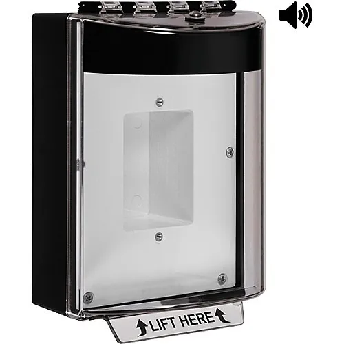 STI 13420NK Universal Stopper with Horn Enclosed Back Box Sealed Mounting Plate, No Label Included, Black