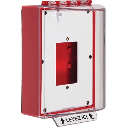 STI-13500NR-FR Universal Stopper without Horn Housing, Enclosed Back Box, Open Mounting Plate, No Label, French, Red