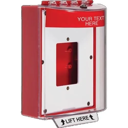 STI 13510CR Universal Stopper Dome Cover, Enclosed Back Box and Opened Mounting Plate, Label Hood without Horn, Red