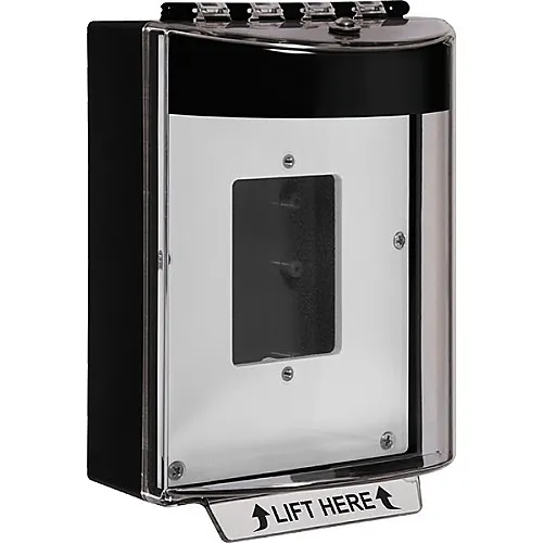STI 13510NK Universal Stopper without Horn Enclosed Back Box Open Mounting Plate, No Label Included, Black