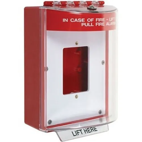 STI 13520FR Universal Stopper Dome Cover, Enclosed Back Box and Opened Mounting Plate, Label Hood with Horn, Red Fire Label