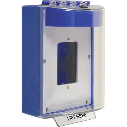 STI 13520NB Universal Stopper Dome Cover, Enclosed Back Box and Opened Mounting Plate, Label Hood with Horn, Blue