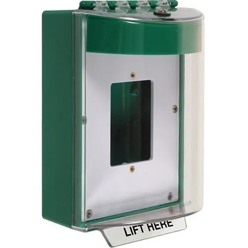 STI 13520NG Universal Stopper Dome Cover, Enclosed Back Box and Opened Mounting Plate, Label Hood with Horn, Green
