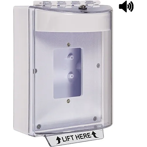 STI 13520NW Universal Stopper with Horn Enclosed Back Box Open Mounting Plate, No Label Included, White