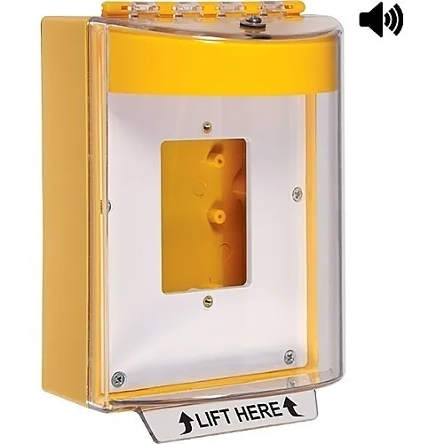 STI 13520NY Universal Stopper with Horn Enclosed Back Box Open Mounting Plate, No Label Included, Yellow