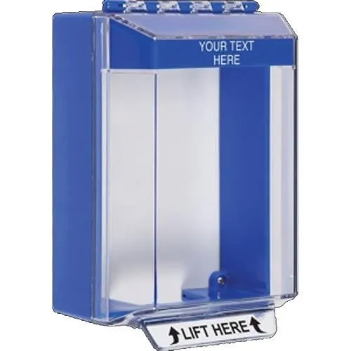 STI 14220CB Universal Stopper Low Profile Dome Cover, Surface-Mount, Label Hood with Horn, Custom Label, Blue