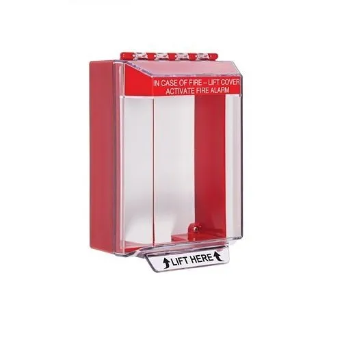 STI 14220FR Universal Stopper Low Profile Dome Cover, Surface-Mount, Label Hood with Horn, Fire Label, Red