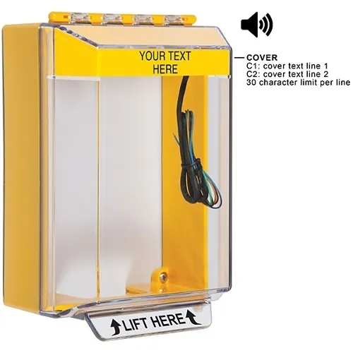 STI-14230CY Universal Stopper Low Profile Cover and Hood with Horn and Relay, Surface Mount, Custom Label, Yellow
