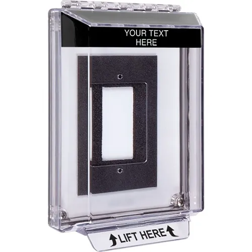 STI-14310CK Universal Stopper Low Profile Cover with Enclosed Flush Back Box, Housing, Custom Label, Black