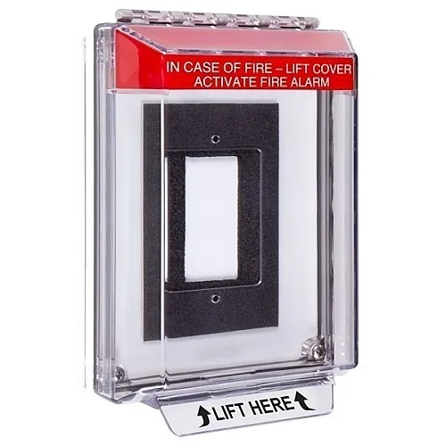 STI 14310FR Universal Stopper Housing with Flush Mount Back Box and Hood, Fire Label, Red