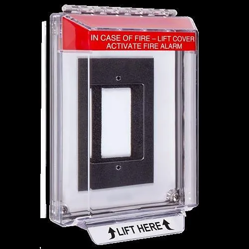 STI-14320FR Universal Stopper Low Profile Cover Enclosure with Horn, Includes Back Box and Hood, Flush Mount, Fire Label, Red