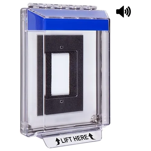 STI-14320NB Universal Stopper Low Profile Cover Enclosure with Horn, Includes Back Box and Hood, Flush Mount, No label, Blue