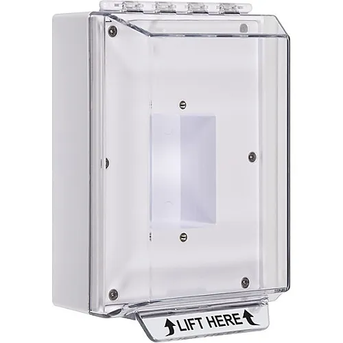 STI 14400NW Universal Stopper Low Profile without Horn Housing Enclosed Back Box Sealed Mounting Plate, No Label Included, White