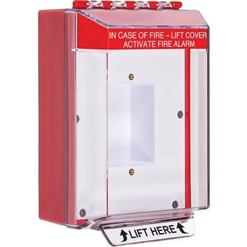 STI 14410FR Universal Stopper Low Profile Dome Cover, Enclosed Back Box and Sealed Mounting Plate, Label Hood without Horn, Fire Label, Red