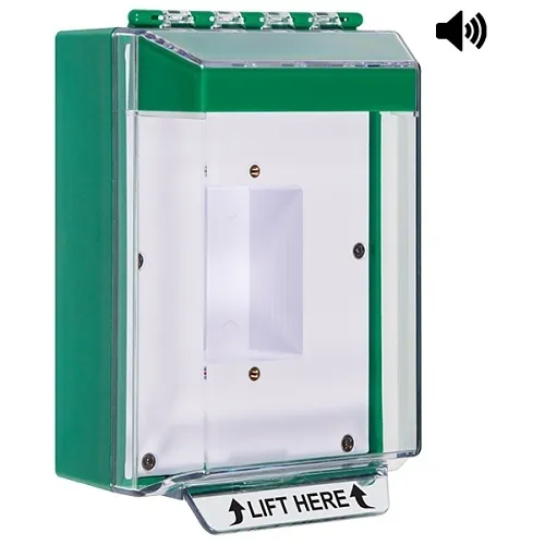 STI-14410NG Universal Stopper Low Profile Cover Enclosed Back Box, Sealed Mounting Plate and Hood, Green